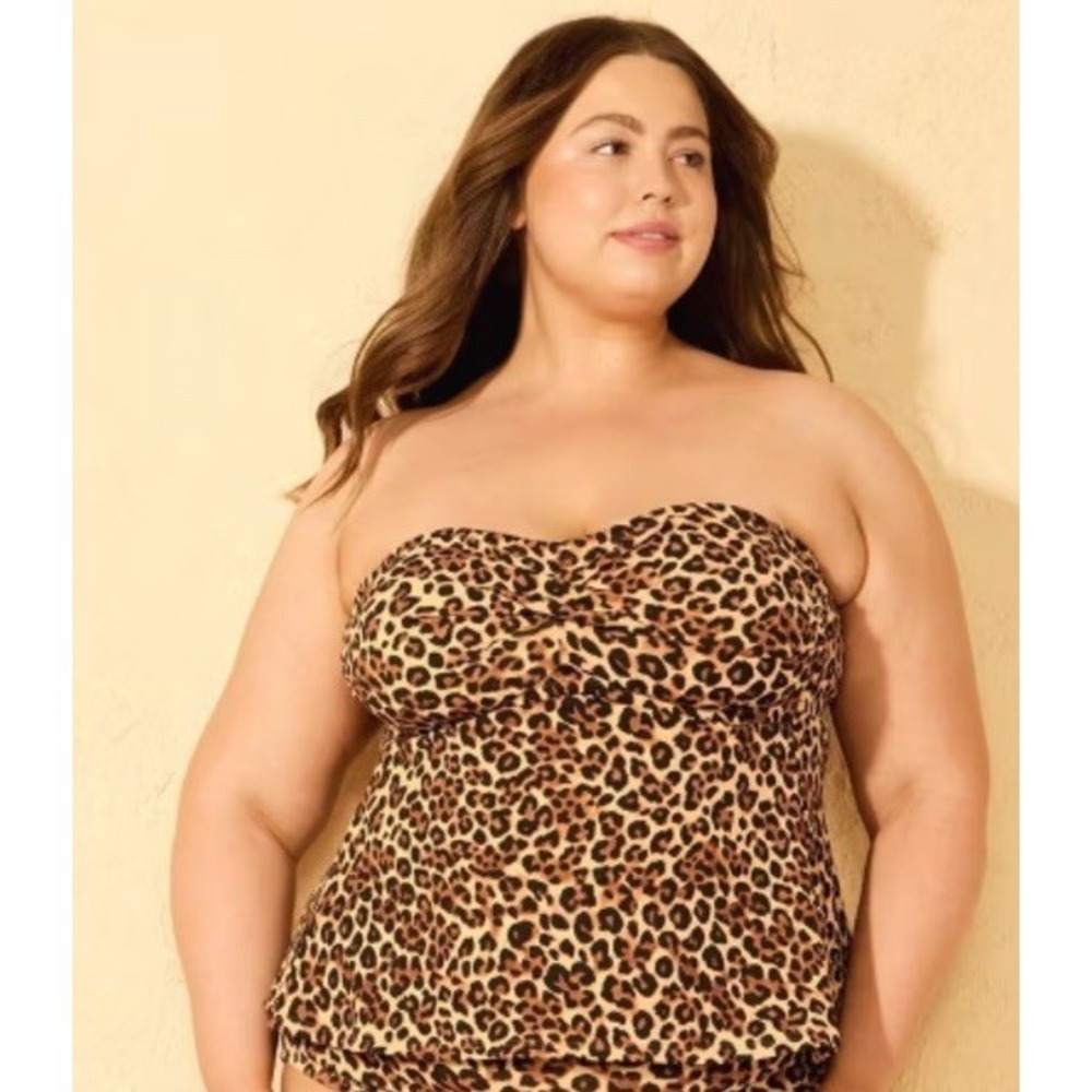 Women's Leopard Print Twist-Front Bandeau Tankini Top Shade & Shore  Size 14-16